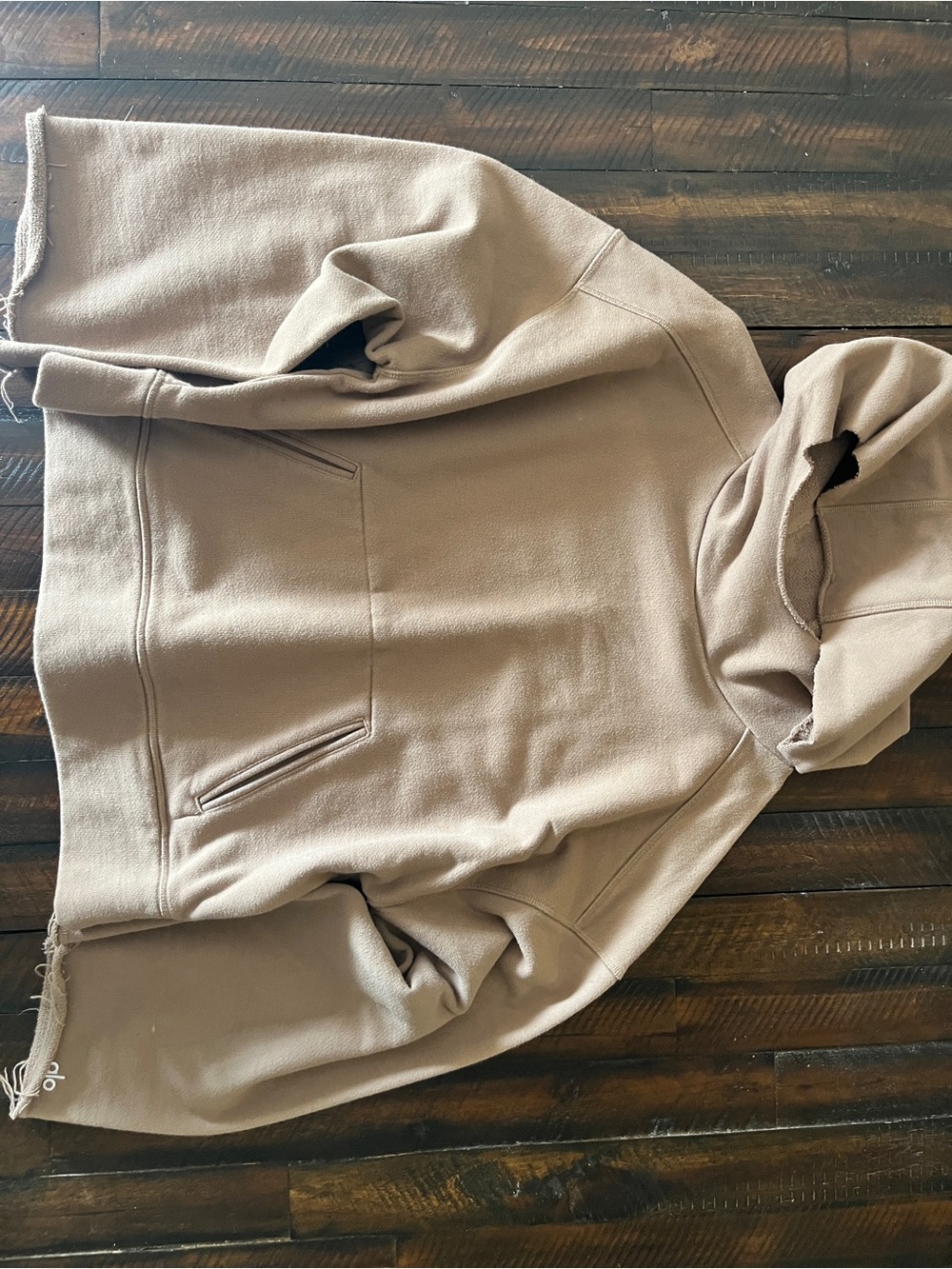 ALO YOGA EFFORTLESS CROPPED HOODIE TAUPE RAW EDGE OVERSIZED